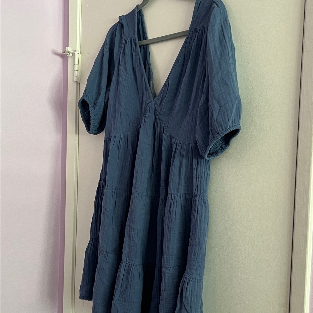 aerie Light Blue Gauze V-Neck Dress